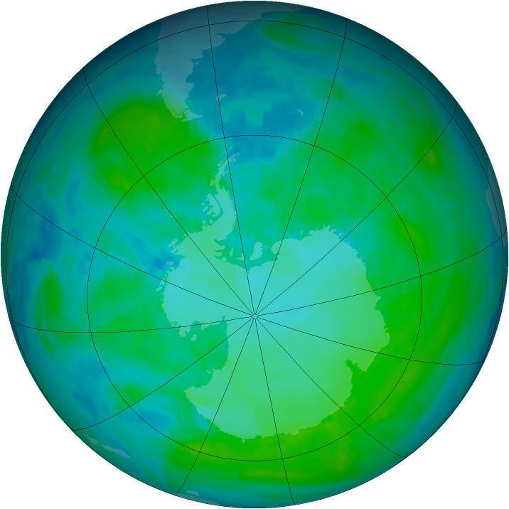 Antarctic ozone map for 12 January 1991